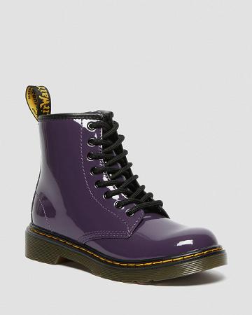 Purple Kids' Dr Martens Junior 1460 Patent Leather Lace Up Boots | CA 686EBC